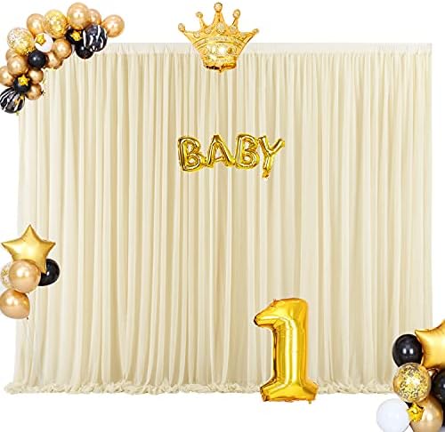 וילונות רקע טול שמפניה לחתונות מסיבות יום הולדת מקלחת כלה מקלחת תינוק, 2 שכבות וילונות רקע שמפניה לצילום