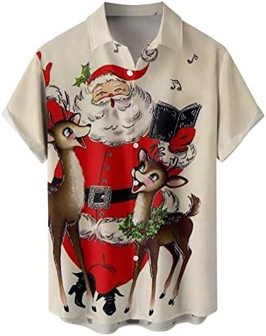 כפתור הגברים לחג המולד של Dsodan חולצות שרוול קצר, חג המולד מצחיק סנטה קלאוס הדפס באולינג חולצות