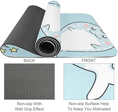 תרגיל החלקה עבה וכושר 1/4 מזרן יוגה עם הדפס כחול של לווייתנים חד קרן עבור פילאטיס יוגה ופעילות כושר רצפה