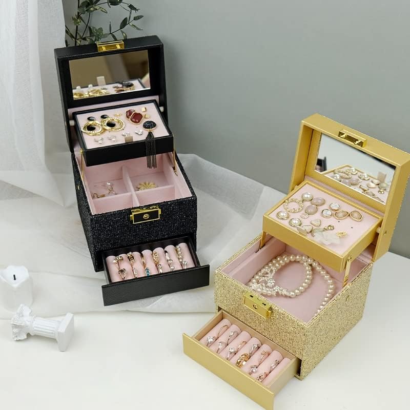 תיבת אחסון SDFGH עור PU עור סגנון אירופאי שרשרת עגילי טבעת קופסת תכשיטים קופסת קופסת תכשיטים