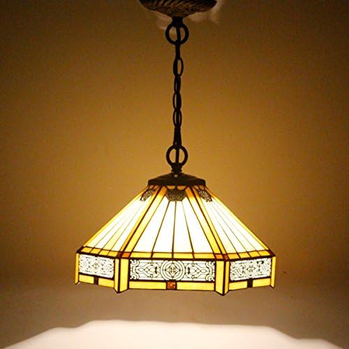 Werfactory Tiffany תליון תאורה מתקן משושה צהוב ויטראז 'זכוכית 12 אינץ' משימה תלייה רחבה 12