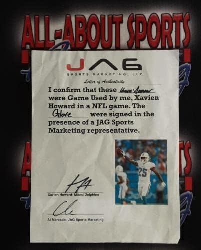 משחק אותנטי של Xavien Howard השתמש בכפפות חתומות חתימה על חתימה JSA - משחק NFL לא חתום משומש