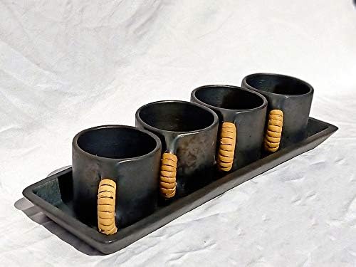 טרקוטה מאת Sachii LONGPI קפה חרס שחור-קפה ומגש מגש