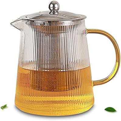 7 בערכת תה אחת - 1 pc 850 מל פסים אנכיים עמידים בחום, צלול זכוכית פרח קומקום קפה קפה סיר תה עם