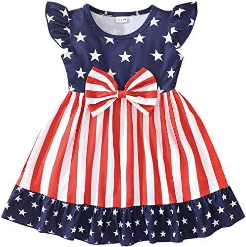 בנות זרמפי 4 ביולי שמלת פעוטות ילדה שמלות דגל אמריקאיות