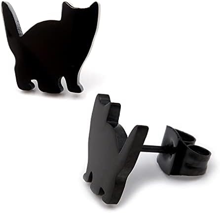 נירוסטה חמוד שחור קצר שיער חתול צללית הודעה עגילי הליכה יושב גיוס זנב