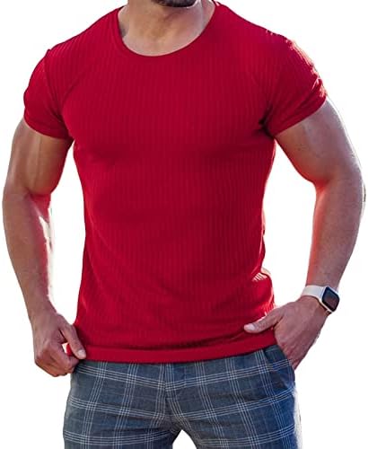 חולצות T של שרירי מתיחה לגברים כושר רזה תות צוואר ארוך