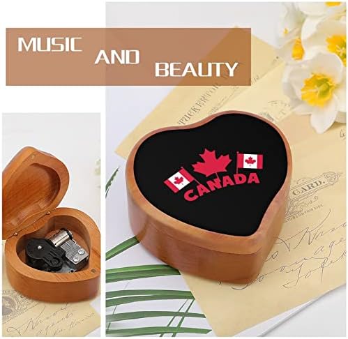 דגלי יום קנדה קופסת מוסיקה מעץ צורה לב צורה קופסת מוסיקה וינטג 'שעון עץ מתנות קופסאות מוזיקליות