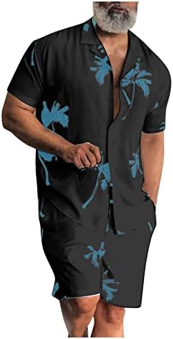 כותנה כותנה מזדמנת לגברים כפתור שרוול קצר במורד החולצה בהוואי חליפות קיץ חליפת דו חלקים בגדים זכריים