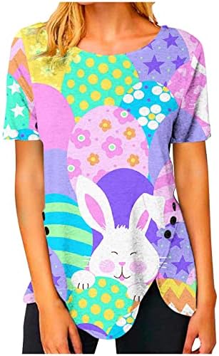 חולצת טס פסחא סיבתית צוואר עגול ארנב מצחיק מודפסים חולצות חמודות חולצות לבושות חולצות שרוול קצר