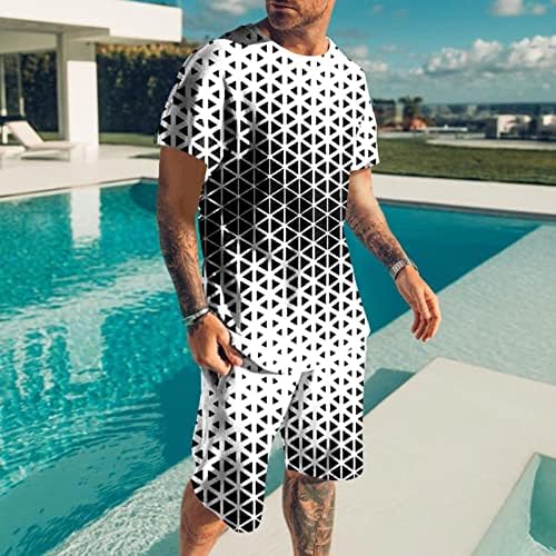 בגדי ים של ג'ינפה לגברים גברים 3D מודפסים בקיץ אופנה מזדמנים סווור צוואר עגול שרוול קצר וחליפת חייטים