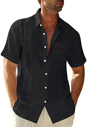 גברים של קצר שרוול כותנה פשתן חולצות קל משקל קיץ כפתור למטה חולצה חג חוף חולצה עם כיס