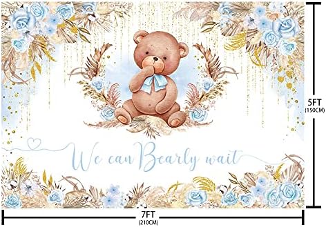 אייבין 7 על 5 רגל בוהו דוב תינוק מקלחת רקע לילד אנחנו יכולים לחכות מוקדם הו תינוק צילום רקע כחול פרחים בוהמי