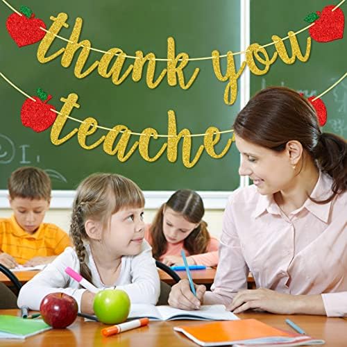 תודה לך מורים באנר, מורה הערכה באנר, צוות הערכה, מורה אספקת חגיגה, מורה הערכה קישוטים, זהב גליטר