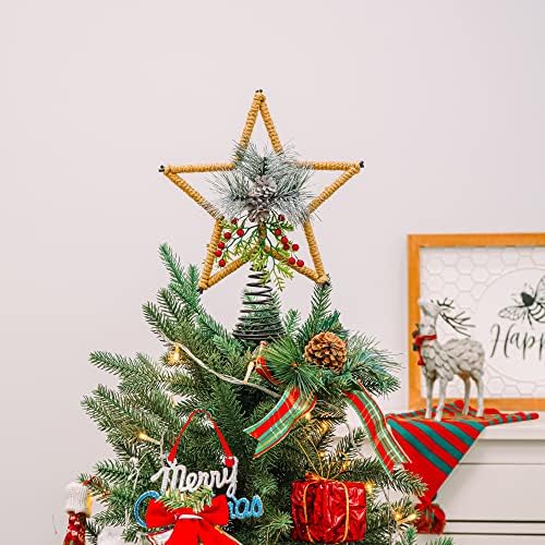 עץ כוכב דוסולי טופר טופר קישוט מתכת הולי ברי לחג המולד, עץ חג המולד טופר כובע אורן קון ועיצוב הולי מתנה לבית