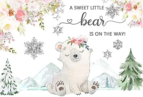 דוב קטן ומתוק נמצא בדרך דרך תפאורת מקלחת לתינוקות בחור חורף ארץ הפלאות בייביבייר רקע פתיתי שלג