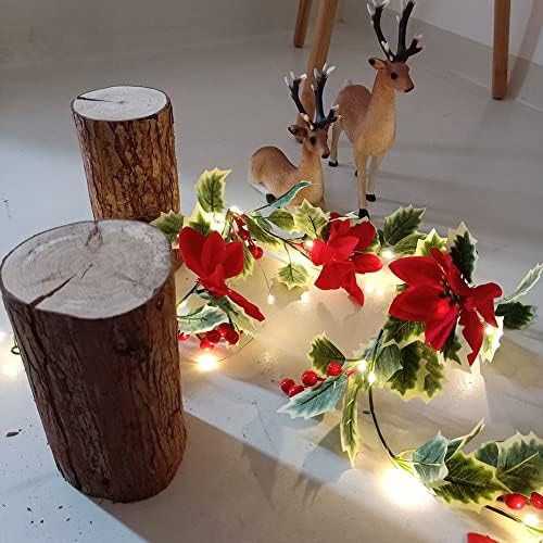 Eastvita 6.5ft חג מולד פירות יער אדום גרלנד מלאכותי Rattan Garland אורות מיתר דקורטיבי