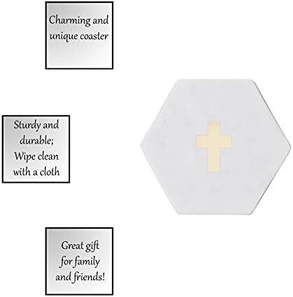 מותגים יצירתיים פיית ' וורקס-תחתיות שיש משושה, סט של 4, צלב זהב
