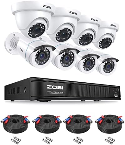 Zosi H.265+ 1080p מערכת מצלמות אבטחה ביתית חיצונית מקורה, 5MP Lite CCTV DVR 8 ערוץ ו 8 x 1080p מצלמת