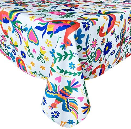 Newbridge Otomi ציפורים עמידות בפני כתם מפת שולחן בד הדפסה - אמנות עממית מקסיקנית, מים ועמידה