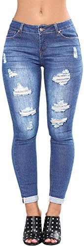 FOVIGUO נשים מותניים גבוהות רזות רזה מכנסי ג'ינס רזים הרוסו מכנסי כושר דקים וקצוצים