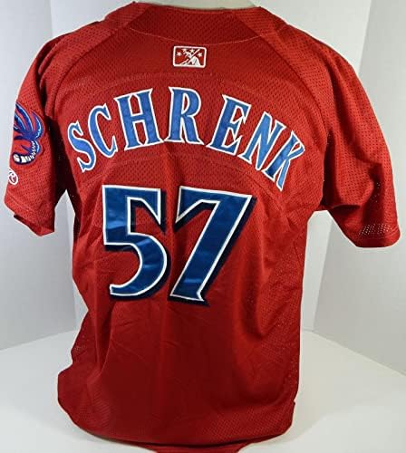 2015 Clearwater Threshers Steve Schrenk 57 משחק השתמש ב- Red Jersey 100th C Patch 4 - משחק משומש גופיות MLB