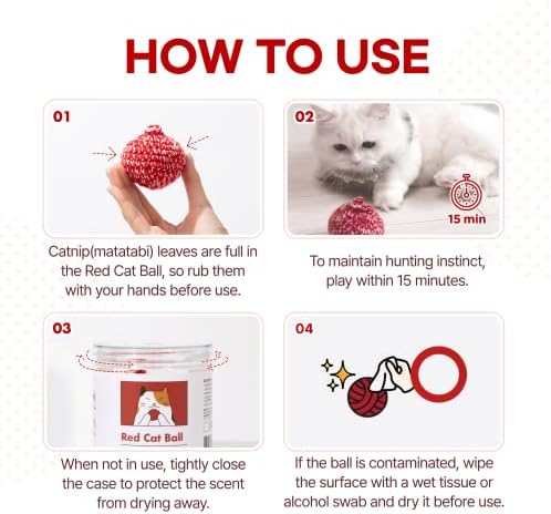 ג'איו חיית מחמד כדור אדום חתול - קטניפ בתוך צעצוע חתול, צעצועי כדור סילברווין בעבודת יד לחתולים מקורה, צעצוע
