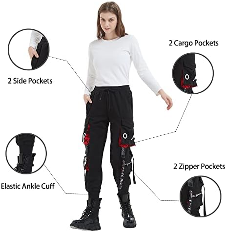 מכנסי מטען של Wedowu Womens עם כיסים מכנסי טרנינג שחורים מכנסי טרנינג מכנסיים רזים מכנסיים הסוואה קלה משקל חיצוני