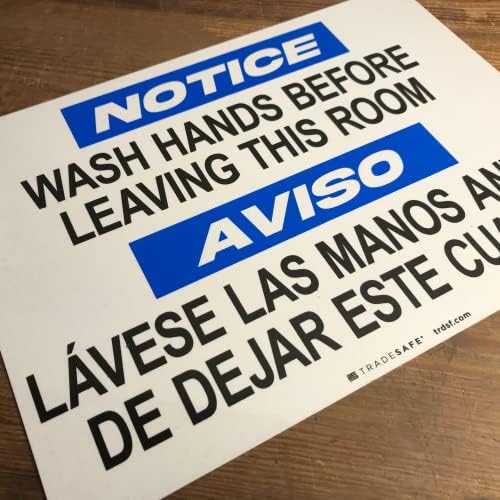 Trackesafe Wash ידיים לפני שעזב את שלט החדר - שלט ספרדי דו לשוני, שלט בטיחות אלומיניום התקנה מהיר, משקף קל, עמיד