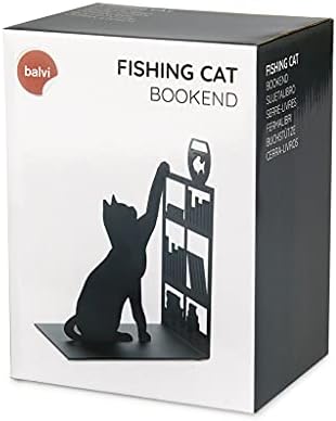 חתול דיג דקורטיבי עם חתול, כוננית ודגים באקווריום ברזל 17 סנטימטר שחור