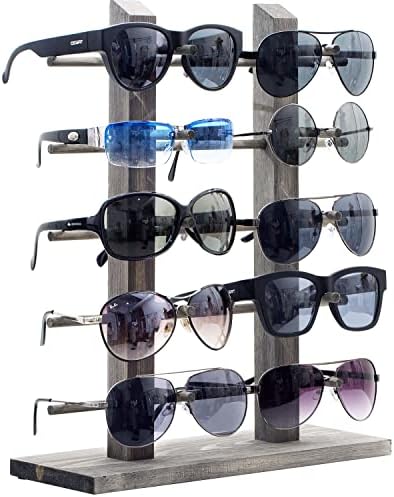 מעמד תצוגת משקפי שמש של MyGift, מתלה לאחסון משקפי משקפיים בציר אפור וינטג ', אוסף עד 10 זוגות משקפיים