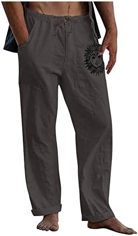 מכנסי פשתן פשתים של זפוטי פשתן פתוחים תחתונים רזים מתאימים לקיץ רגיל מכנסי חוף נוחים מזדמנים עם כיסים