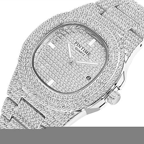 פנמיס יוניסקס יוקרה קריסטל יהלומים שעונים כסף זהב אופנה קוורץ אנלוגי שעון נירוסטה להקת צמיד גדול