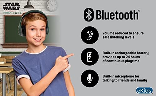 ספר אקידים של אוזניות Boba Fett Bluetooth, אוזניות אלחוטיות עם מיקרופון כולל כבל AUX, אוזניות לילדים
