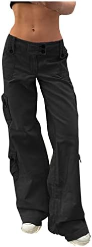 מכנסי ג'ינס לנשים, Y2K מכנסי מכנסיים עלייה נמוכה כפתור כפתור רוכסן במעלה פעמון רטרו רטרו רגל רחב רגיל