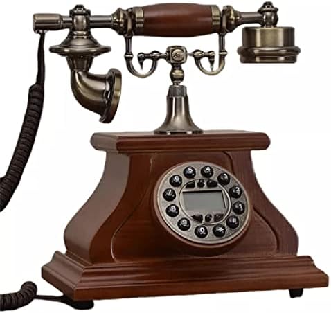 TREXD עתיק מעץ מלא טלפון קבוע מגע חיוג קשת טלפון פעמון אלקטרוני, תאורה אחורית כחולה+דיבורית+מזהה מתקשר