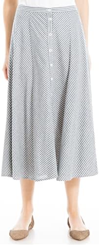 חצאית פשתן בצבע חוט של מקס סטודיו לנשים עם כפתורים