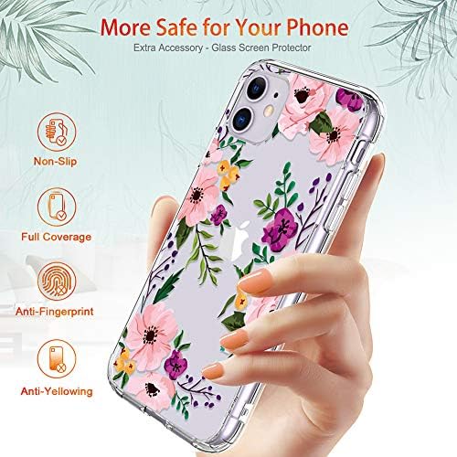 מארז Giika iPhone 11 עם מגן מסך, נרתיק נערות פרחוניות של נערות פרחוניות נערות פרחיות נערות קשיח נער