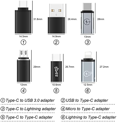 סוג Urant C נקבה ל- USB זכר, סוג C זכר לנקבה מסוג C, סוג C עד מיקרו USB תואם נקבה לאייפון לטיפוס זכר,