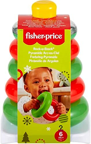 פישר-מחיר ערימת תינוקות צעצוע חג רוק-א-ערימה עם 5 טבעות ובסיס נדנדה עטלף לגילאי 6+ חודשים, אדום וירוק