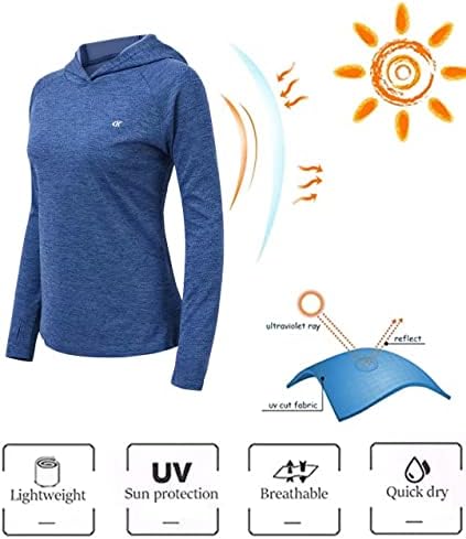 חולצות קפוצ'ון של שרוול ארוך לנשים UPF 50+ הגנת שמש UV חולצת טריקו קלה