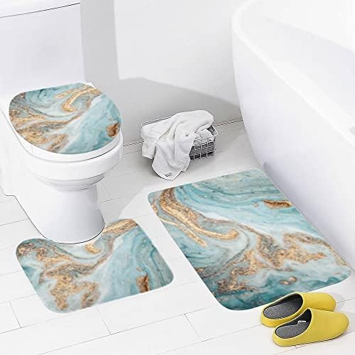 אופנה 3 שטיחי אמבטיה מוגדרים תקציר תקציר טורקיז טורקיז מרקם משיש מודפס ללא החלקה מחצלות אמבטיה רכות,