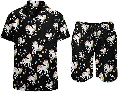 חד קרן המשך לחלום על גברים 2 חלקים הוואי סט מכפתור חולצות שרוול קצר מכנסי חוף רופפים מתאימים