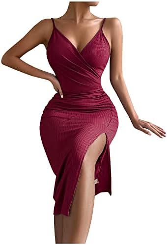 שמלת MIDI סקסית לנשים רצועות ספגטי עטיפה ללא שרוולים v שמלות גוף גוף של שמלות שמלת מסיבת המועדון