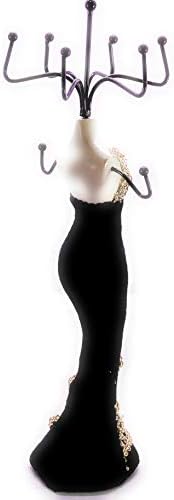 בובת תכשיטי שמלת קטיפה שחורה עם כתף אחת עם יהלום