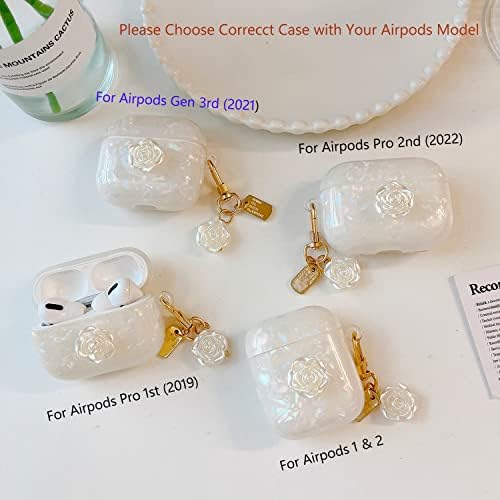 PHOeAcc חמוד AirPod Pro Case אלגנטי פרח יוקרה נצנצים גליטר פנינה כיסוי מגן עם מחזיק מפתחות התואם למקרה של