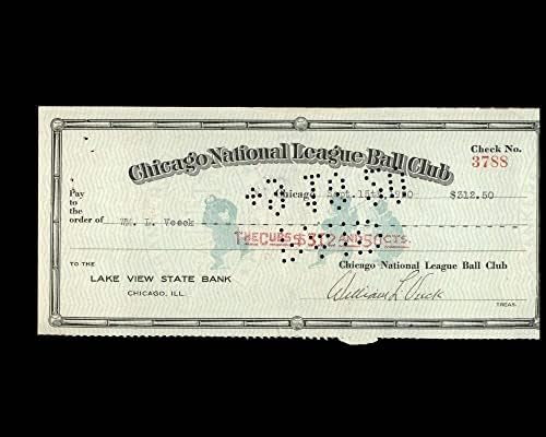 ויליאם ויק חתם על אקס 2 שיקגו קאבס צ ' ק 9-15-1920 חתימה-חתימות חיתוך של ליגת הבייסבול
