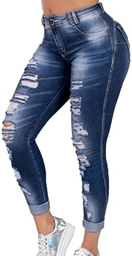 Maiyifu-GJ'ס קרוע אמצע עליית ג'ינס נמתח במצוקה של חבר רזה מכנסיים ג'ינס דלים בכושר הרס הרמת ג'ין ג'ין