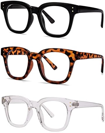 3 חבילה כיכר וגדול כחול אור חסימת משקפיים חמוד ומסוגנן מסגרות עבור גברים ונשים אופנה משקפיים
