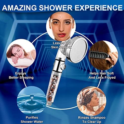 ראש מקלחת מסונן של Luxsego עם כפתור עצירה, 4 מצבים סט מקלחת בלחץ גבוה כולל צינור חלופי ומחזיק,